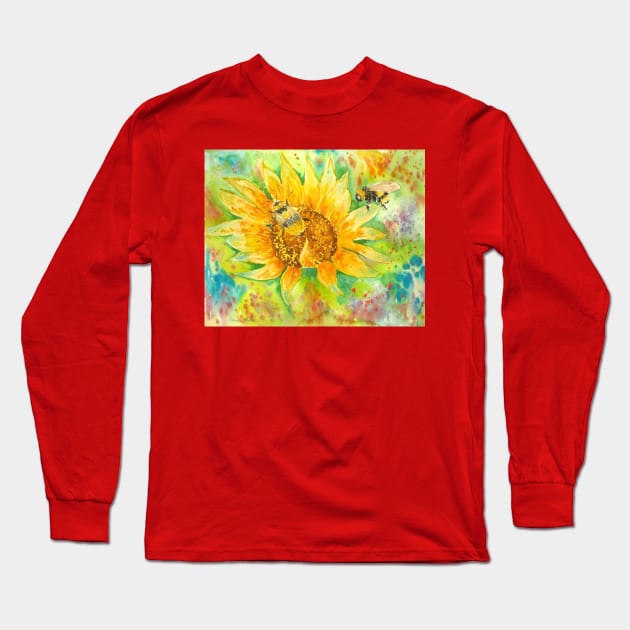 Bumble bees on a Sunflower Long Sleeve T-Shirt by Casimirasquirkyart